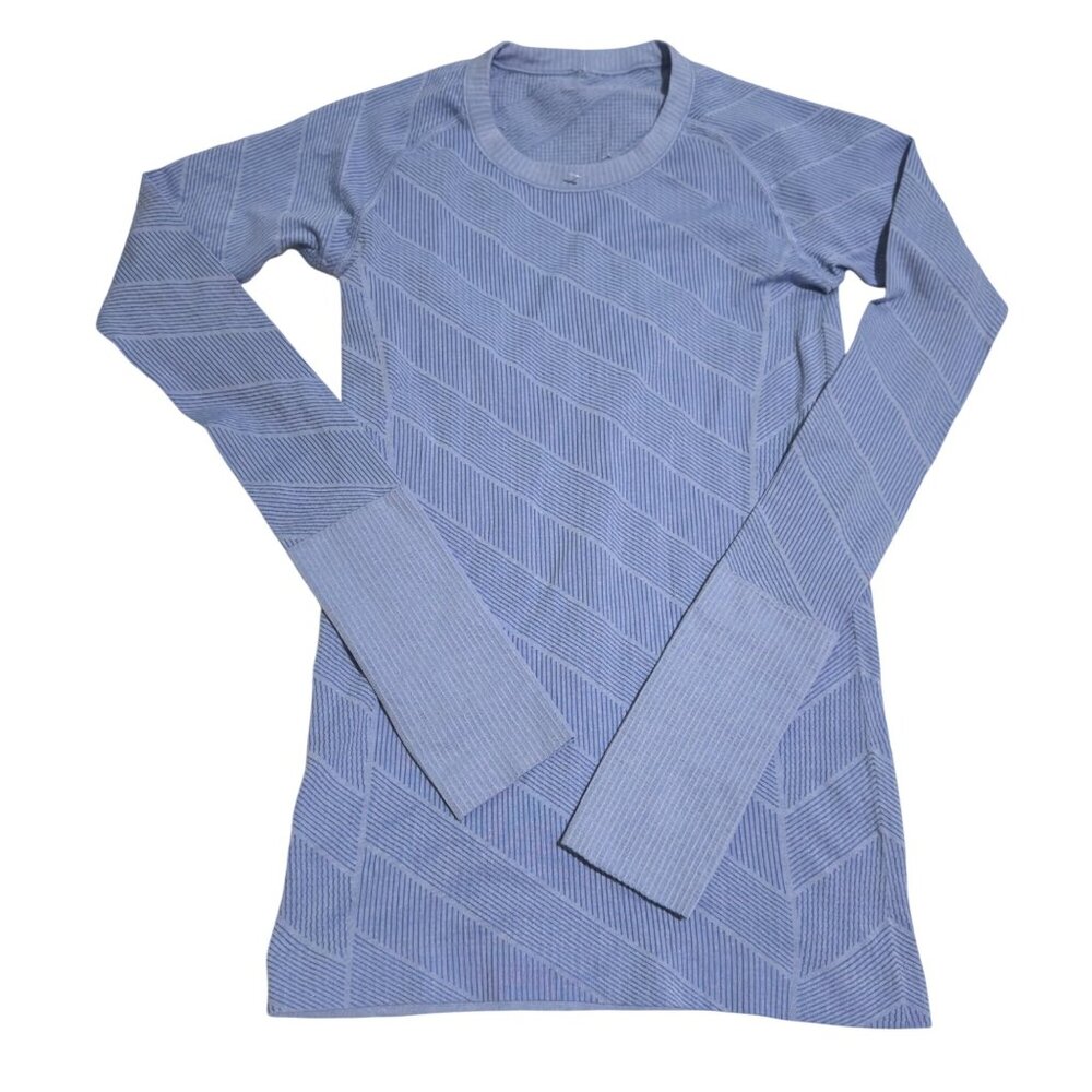 Lululemon Womens Blue Striped Long Sleeve Performance Shirt With Thumbholes Sz 4